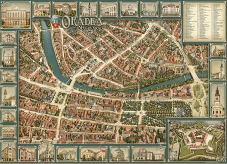 Hartă panoramică cu centrul istoric pentru turiştii care vizitează Oradea